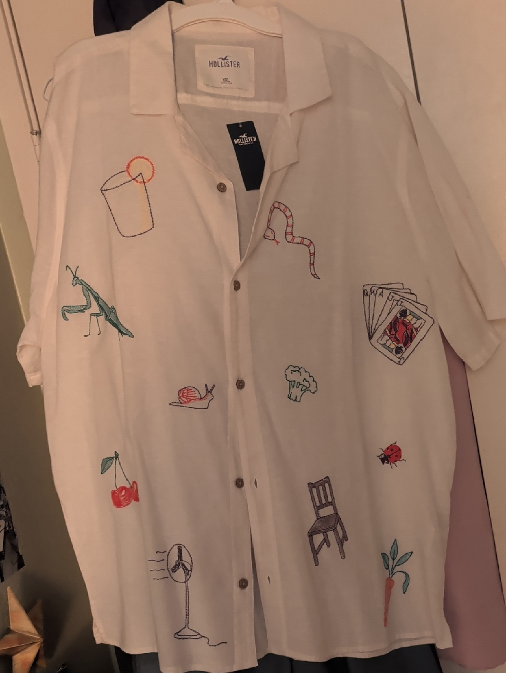 Hollister Mens Summer Fun Embroidered Button Up Shirt NWT XXL